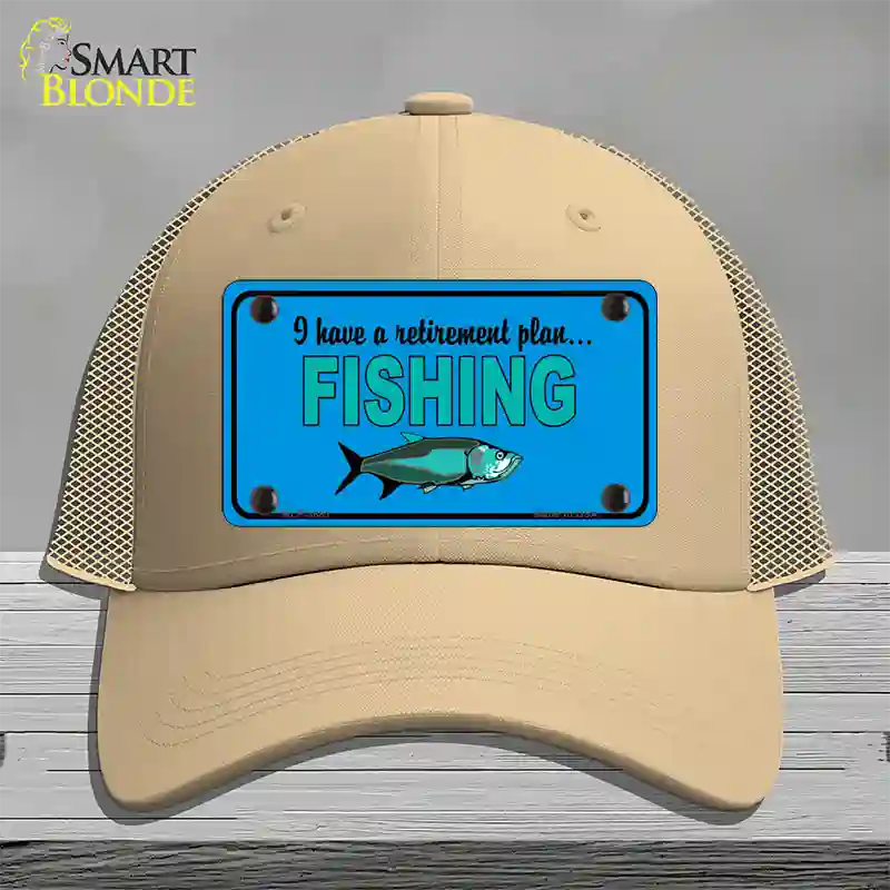 Retirement Plan Fishing Novelty License Plate Hat Mesh / Khaki