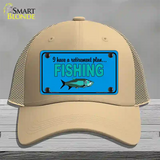 Retirement Plan Fishing Novelty License Plate Hat Mesh / Khaki