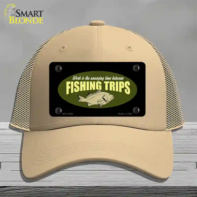 Fishing Trips Novelty License Plate Hat Mesh / Khaki