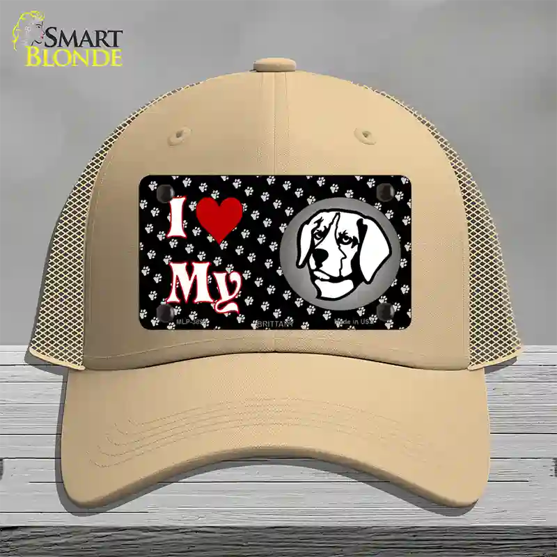 I Love My Brittany Novelty License Plate Hat Mesh / Khaki