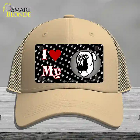 I Love My Bull Mastiff Novelty License Plate Hat Mesh / Khaki