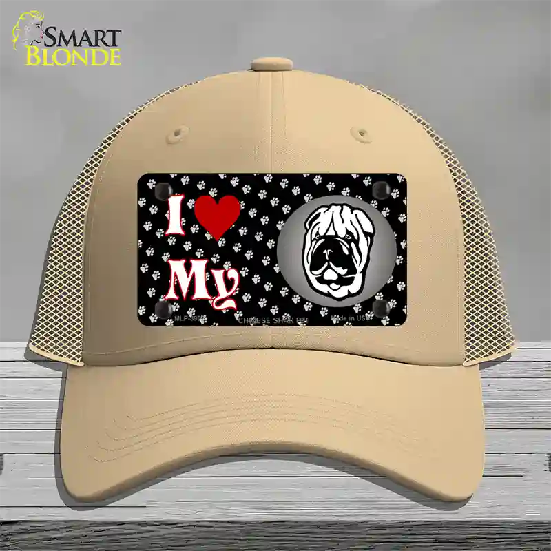 I Love My Chinese Shar Pei Novelty License Plate Hat Mesh / Khaki