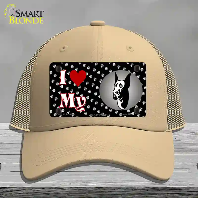 I Love My Great Dane Novelty License Plate Hat Mesh / Khaki