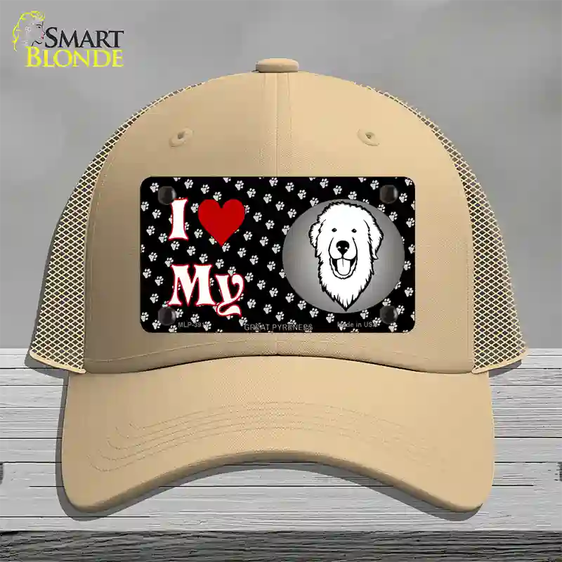 I Love My Great Pyrenees Novelty License Plate Hat Mesh / Khaki