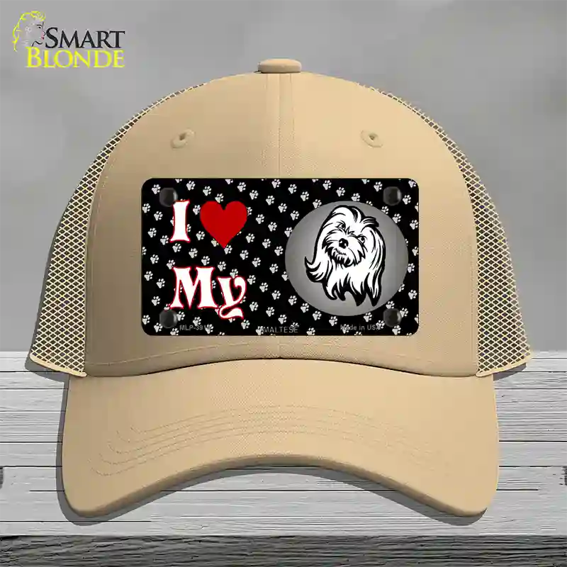 I Love My Maltese Novelty License Plate Hat Mesh / Khaki