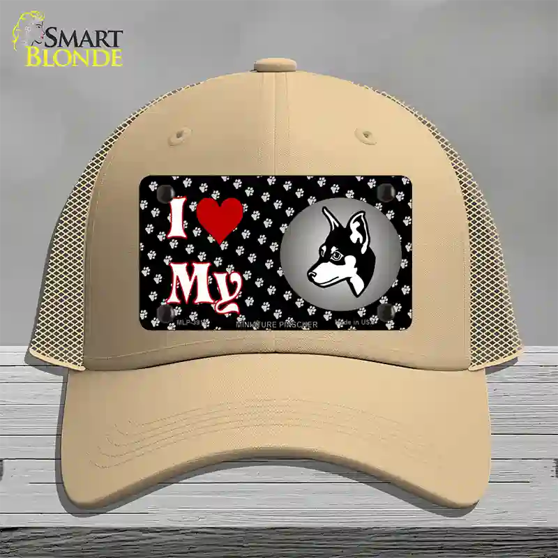 I Love My Miniature Pinscher Novelty License Plate Hat Mesh / Khaki