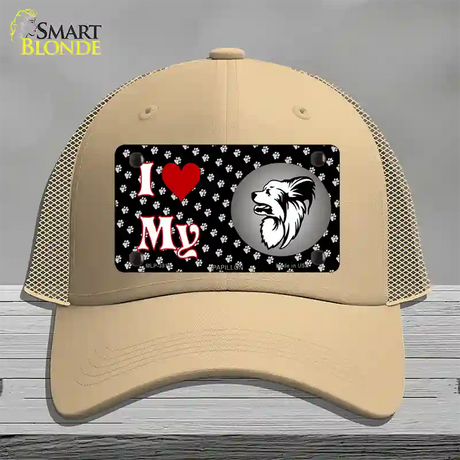 I Love My Papillon Novelty License Plate Hat Mesh / Khaki