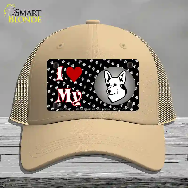 I Love My Pembroke Welsh Corgi Novelty License Plate Hat Mesh / Khaki