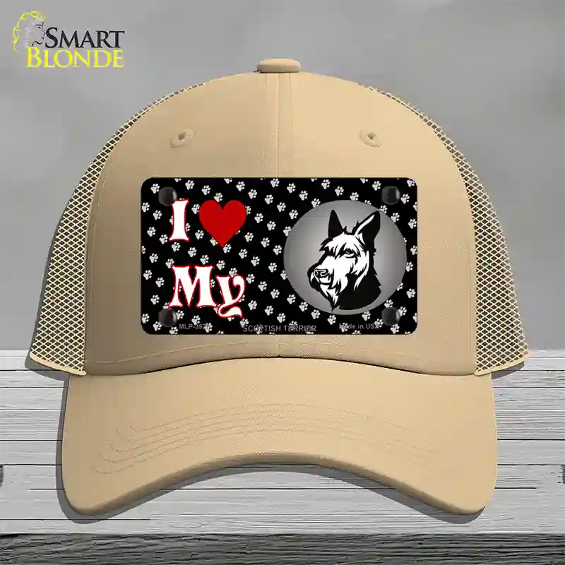 I Love My Scottish Terrier Novelty License Plate Hat Mesh / Khaki