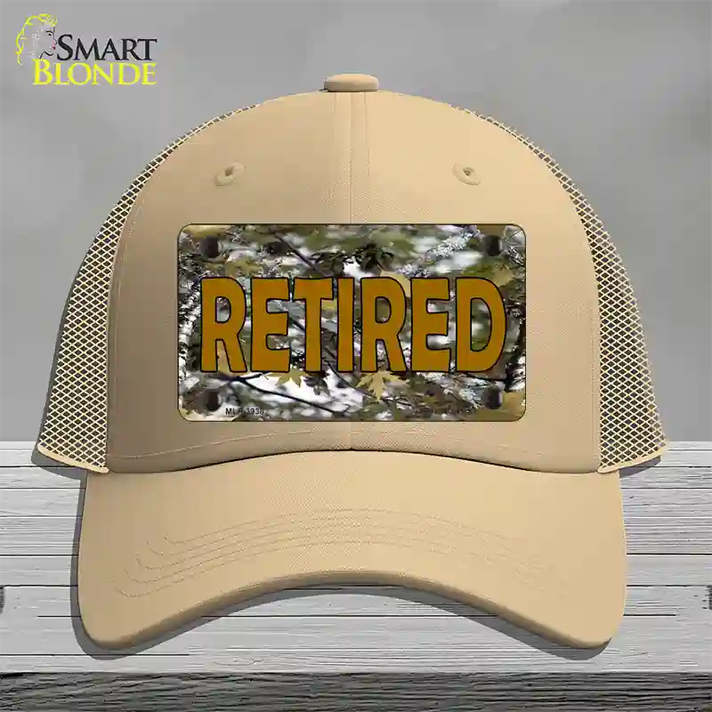 Retired Camouflage Novelty License Plate Hat Mesh / Khaki