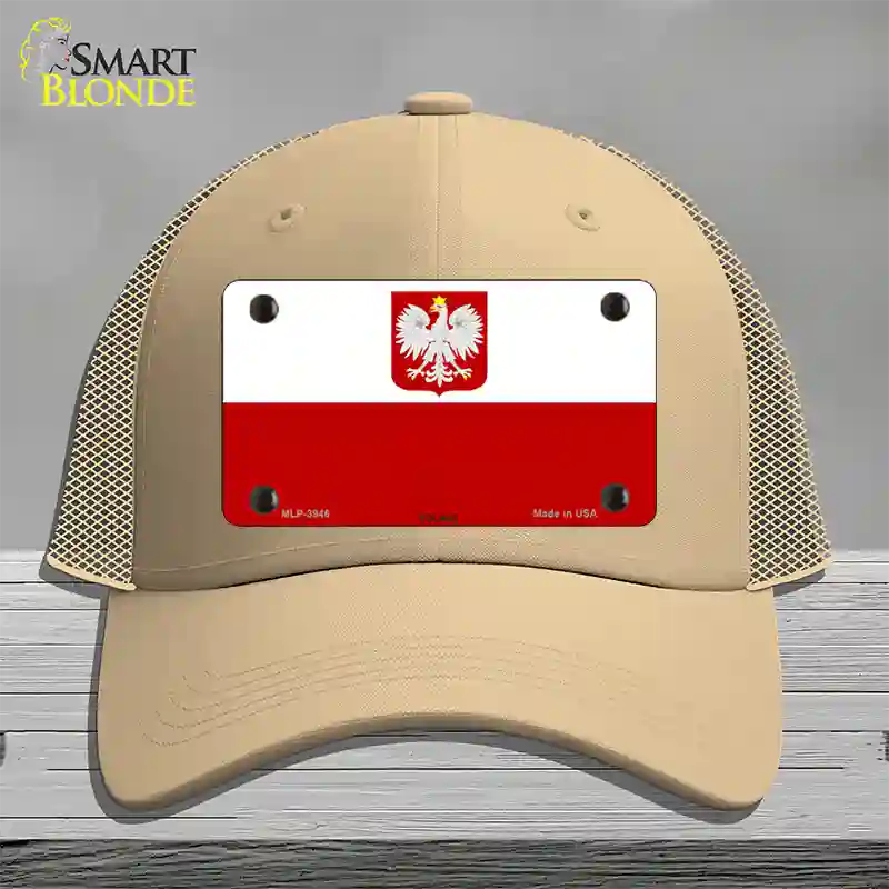 Poland Eagle Flag Novelty License Plate Hat Mesh / Khaki