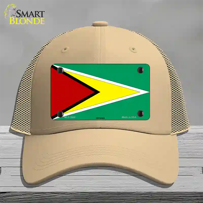 Guyana Flag Novelty License Plate Hat Mesh / Khaki