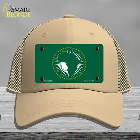 African Union Flag Novelty License Plate Hat Mesh / Khaki