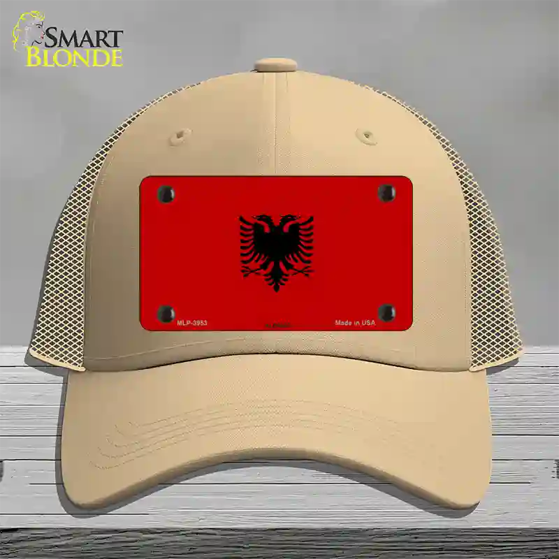 Albania Flag Novelty License Plate Hat Mesh / Khaki