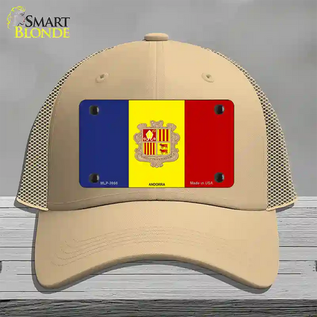 Andorra Flag Novelty License Plate Hat Mesh / Khaki