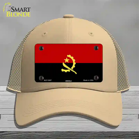 Angola Flag Novelty License Plate Hat Mesh / Khaki