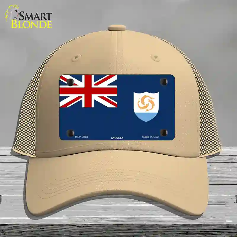 Anguilla Flag Novelty License Plate Hat Mesh / Khaki