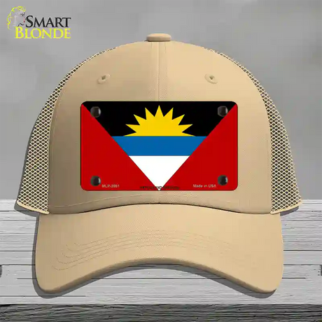 Antigua & Barbuda Flag Novelty License Plate Hat Mesh / Khaki