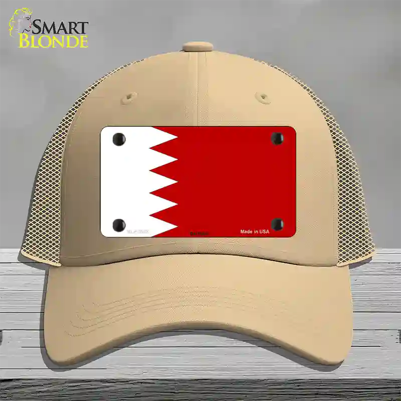 Bahrain Flag Novelty License Plate Hat Mesh / Khaki