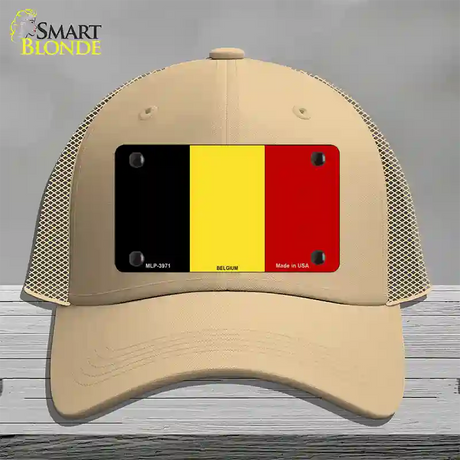 Belgium Flag Novelty License Plate Hat Mesh / Khaki