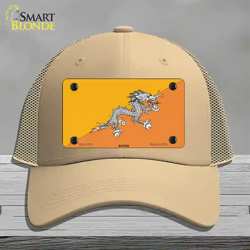 Bhutan Flag Novelty License Plate Hat Mesh / Khaki