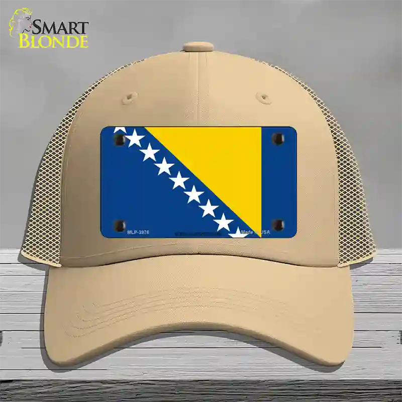 Bosnia Herzegovina Flag Novelty License Plate Hat Mesh / Khaki