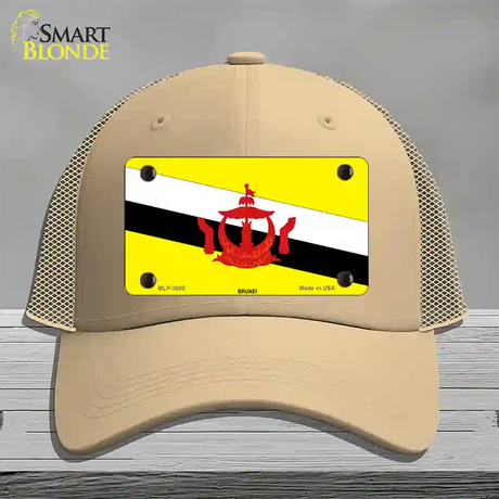 Brunei Flag Novelty License Plate Hat Mesh / Khaki