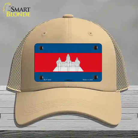 Cambodia Flag Novelty License Plate Hat Mesh / Khaki