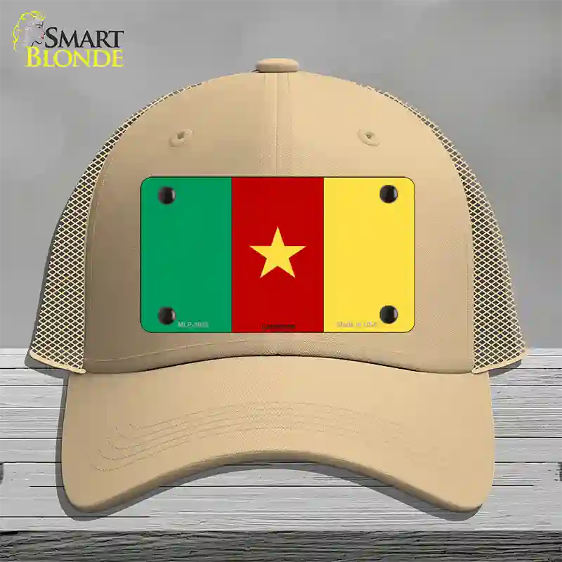 Cameroon Flag Novelty License Plate Hat Mesh / Khaki