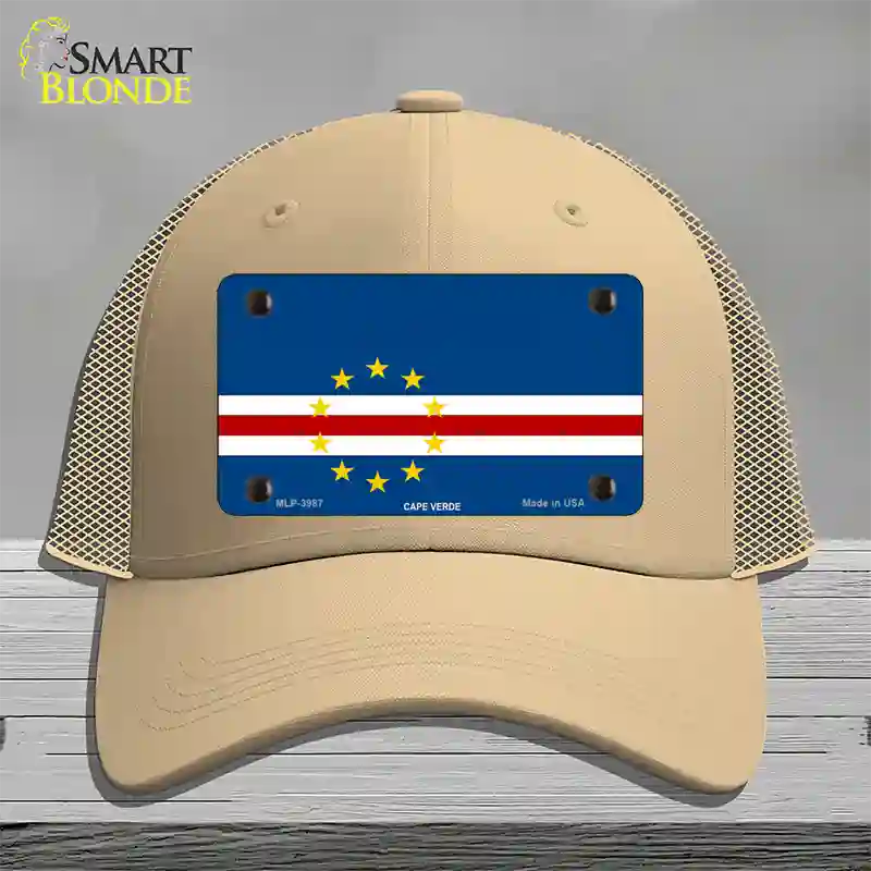 Cape Verde Flag Novelty License Plate Hat Mesh / Khaki