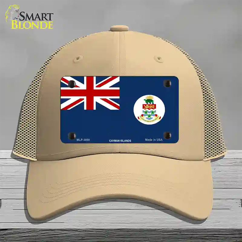 Cayman Islands Flag Novelty License Plate Hat Mesh / Khaki