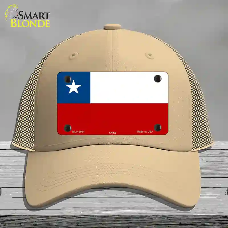 Chile Flag Novelty License Plate Hat Mesh / Khaki