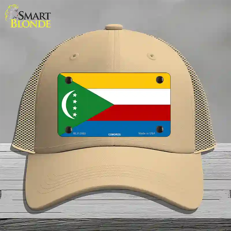 Comoros Flag Novelty License Plate Hat Mesh / Khaki