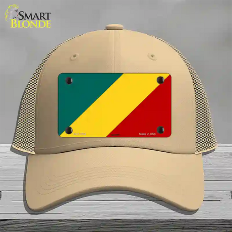 Congo Flag Novelty License Plate Hat Mesh / Khaki