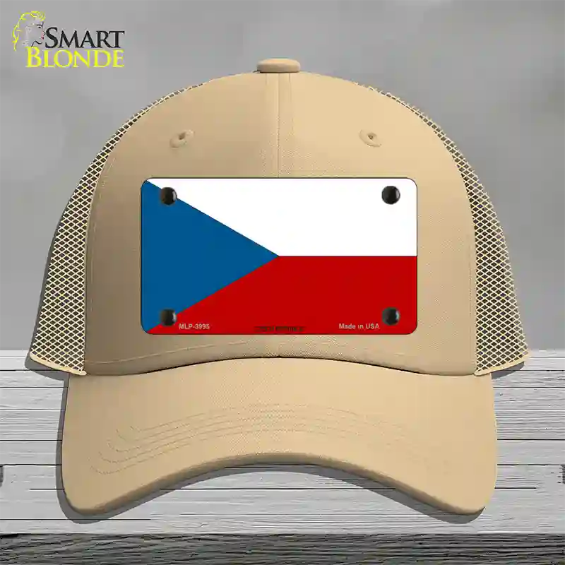 Czech Republic Flag Novelty License Plate Hat Mesh / Khaki