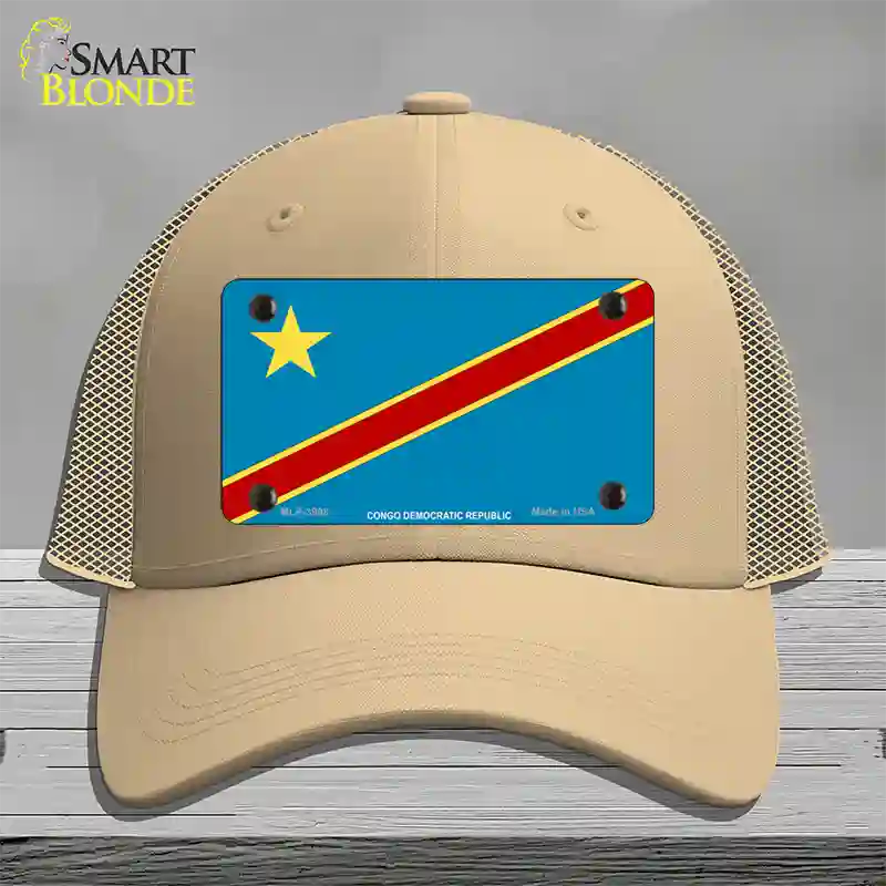 Congo Democratic Republic Flag Novelty License Plate Hat Mesh / Khaki