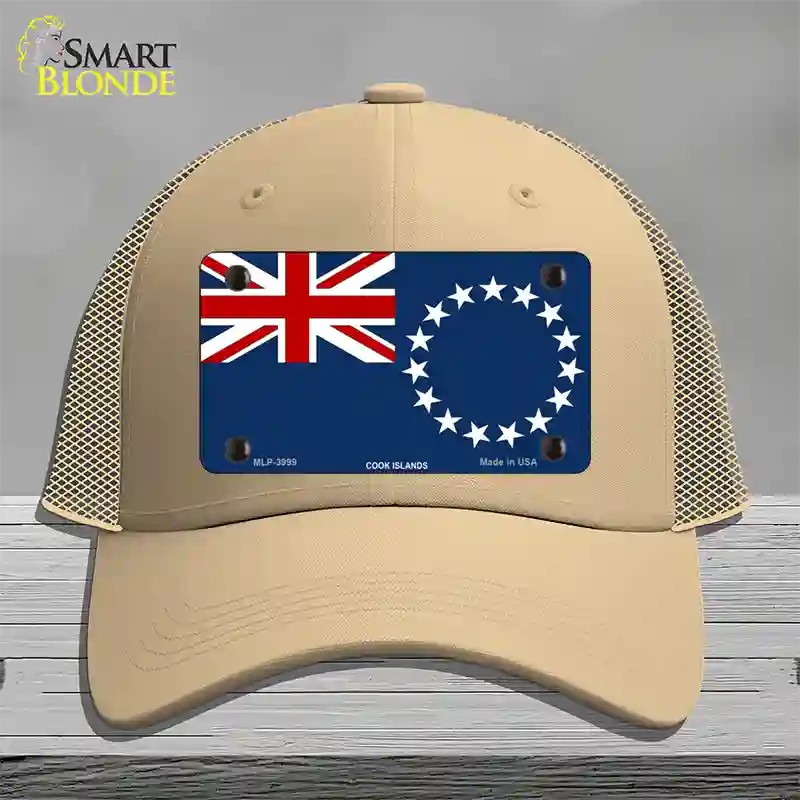 Cook Island Flag Novelty License Plate Hat Mesh / Khaki