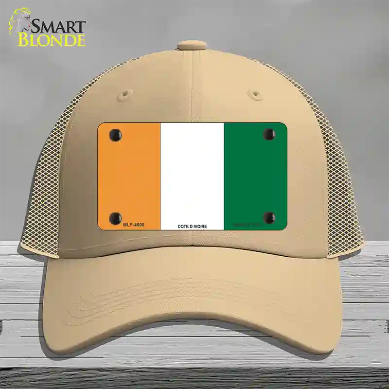 Cote D Ivoire Flag Novelty License Plate Hat Mesh / Khaki