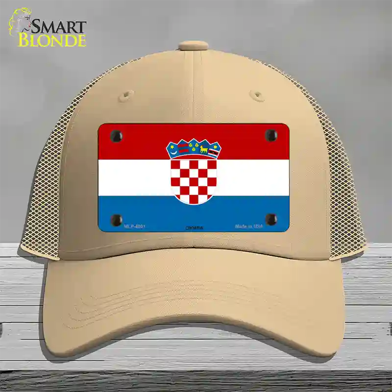 Croatia Flag Novelty License Plate Hat Mesh / Khaki