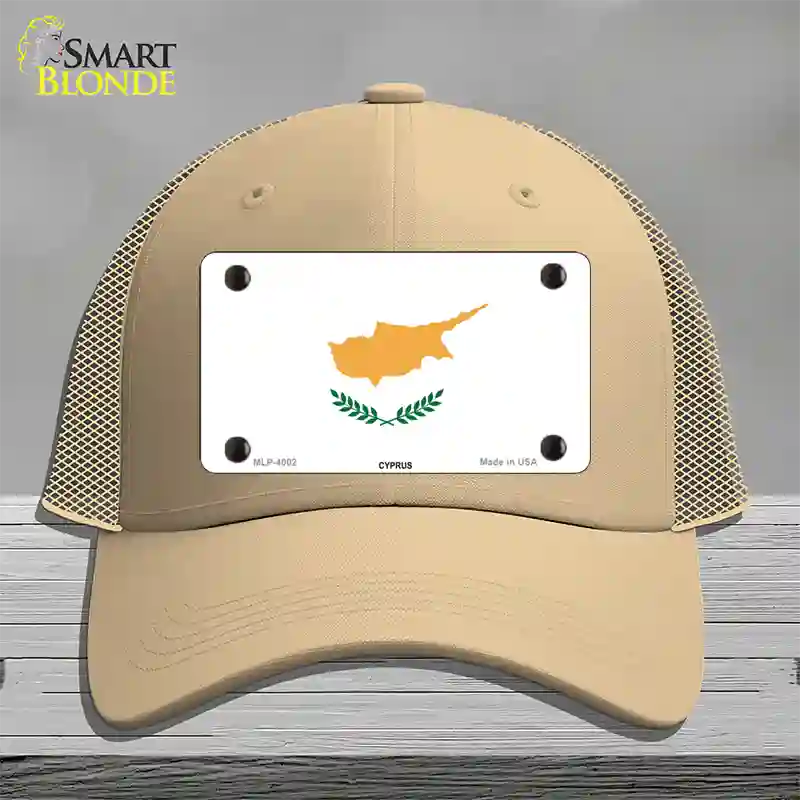 Cyprus Flag Novelty License Plate Hat Mesh / Khaki