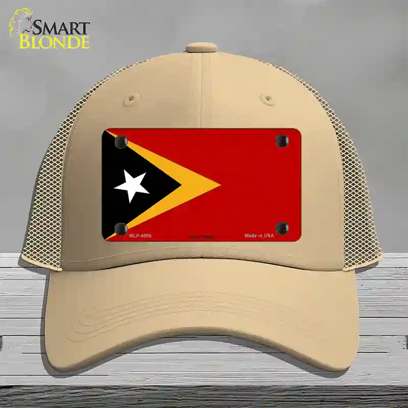 East Timor Flag Novelty License Plate Hat Mesh / Khaki