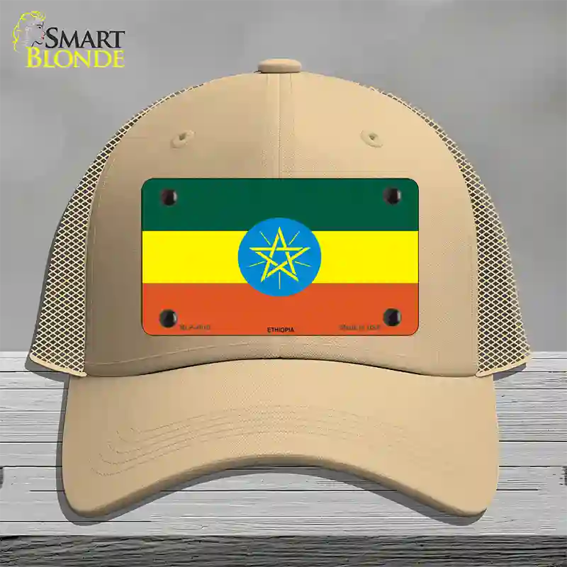 Ethiopia Flag Novelty License Plate Hat Mesh / Khaki