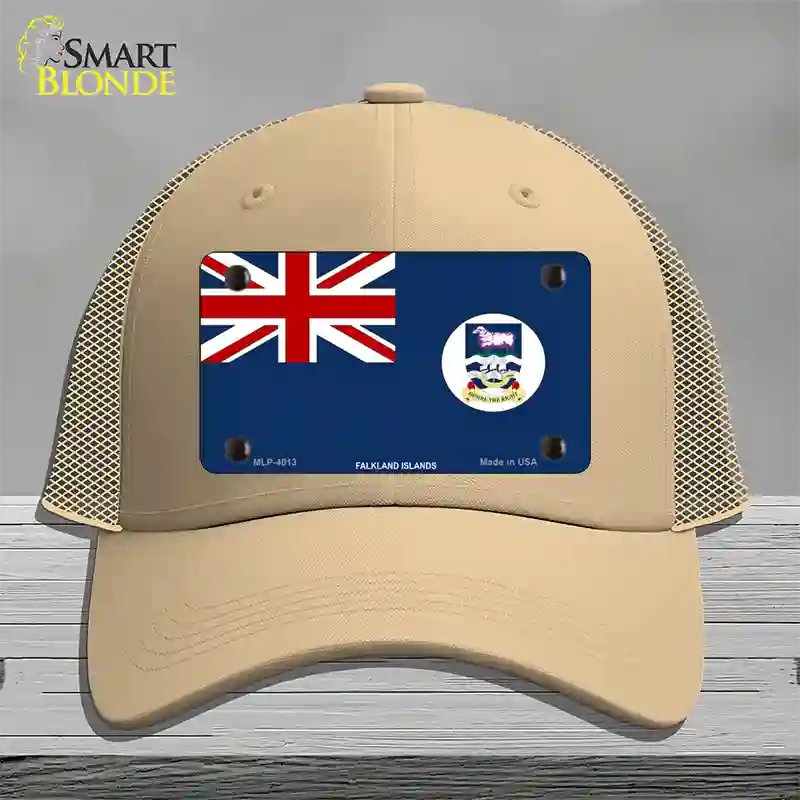 Falkland Islands Flag Novelty License Plate Hat Mesh / Khaki