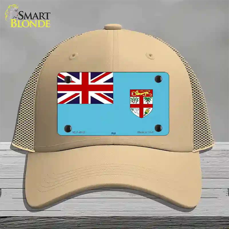 Fiji Flag Novelty License Plate Hat Mesh / Khaki