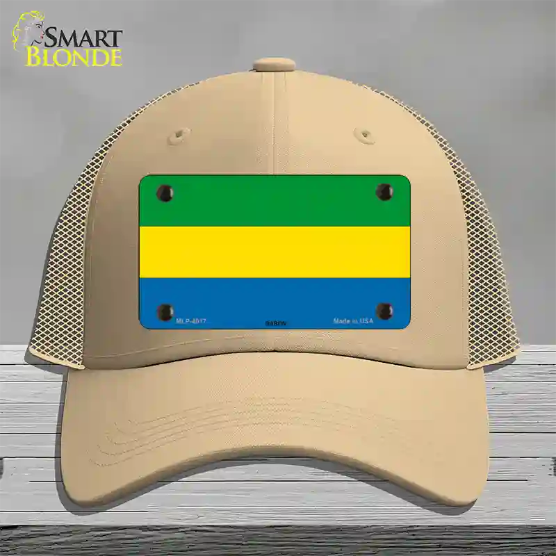 Gabon Flag Novelty License Plate Hat Mesh / Khaki