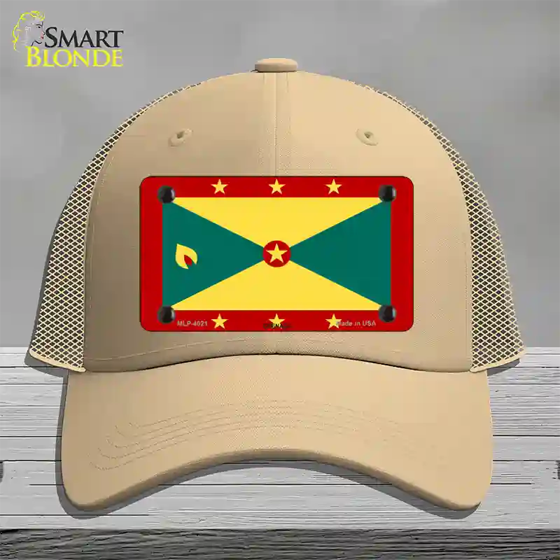 Grenada Flag Novelty License Plate Hat Mesh / Khaki