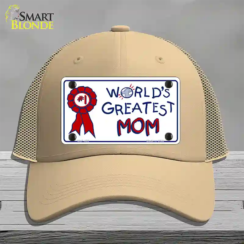 Worlds Greatest Mom Novelty License Plate Hat Mesh / Khaki