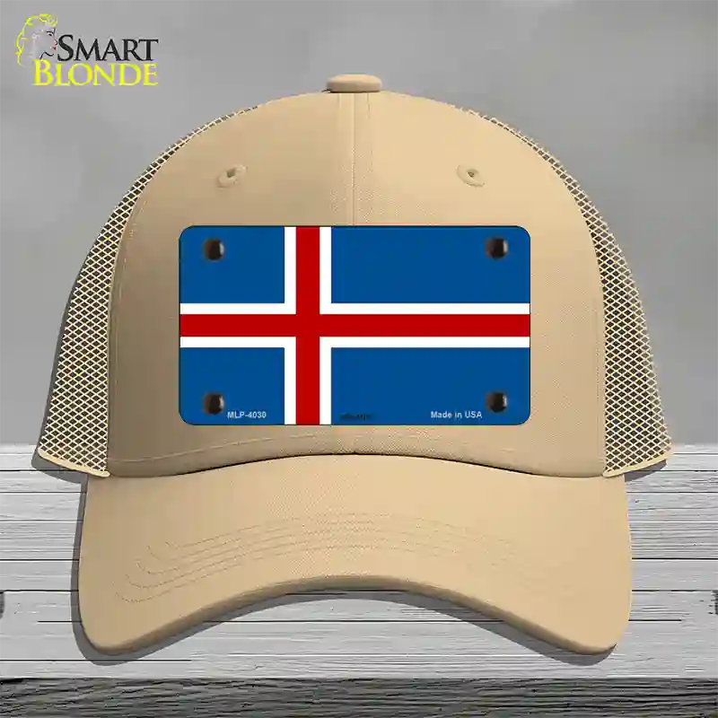 Iceland Flag Novelty License Plate Hat Mesh / Khaki