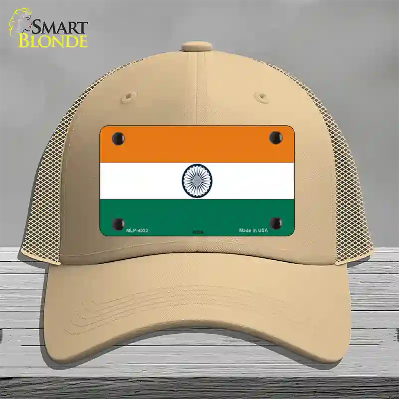 India Flag Novelty License Plate Hat Mesh / Khaki