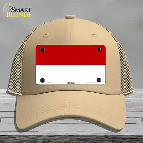 Indonesia Flag Novelty License Plate Hat Mesh / Khaki